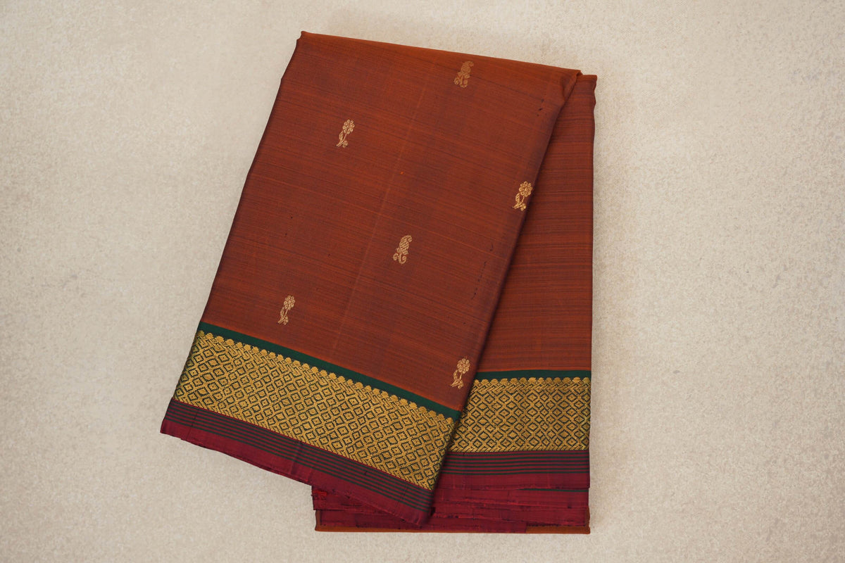 folded Rust orange Vintage Kanjivaram Silk Saree