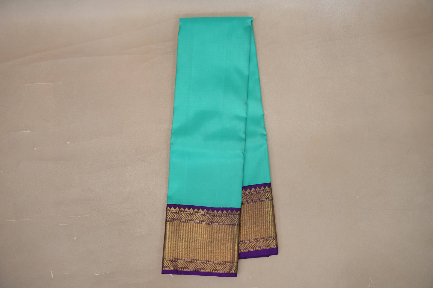 Aqua blue with Royal Purple borders Vintage Kanjivaram Silk Saree by Shreenivas Silks PSSR019374