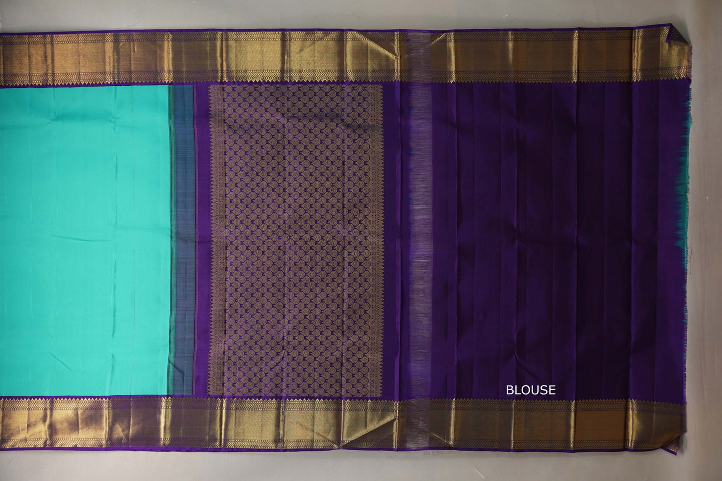 Aqua blue with Royal Purple borders Vintage Kanjivaram Silk Saree by Shreenivas Silks PSSR019374