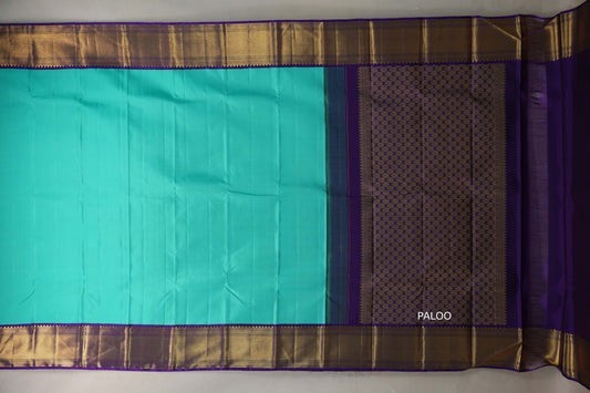 Aqua blue with Royal Purple borders Vintage Kanjivaram Silk Saree by Shreenivas Silks PSSR019374
