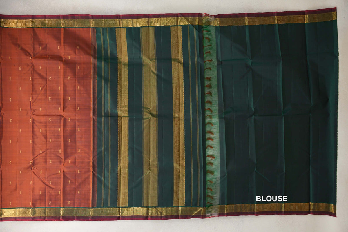 Rust orange Vintage Kanjivaram Silk Saree blouse