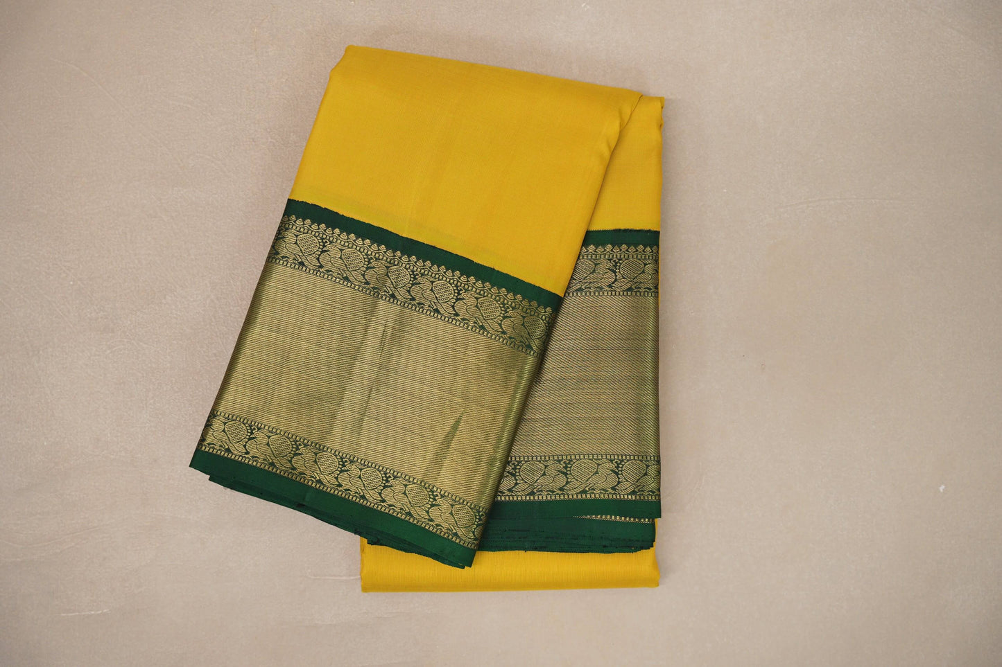 Bright yellow with Bottle Green borders Vintage Kanjivaram Silk Saree by Shreenivas Silks PSSR019375