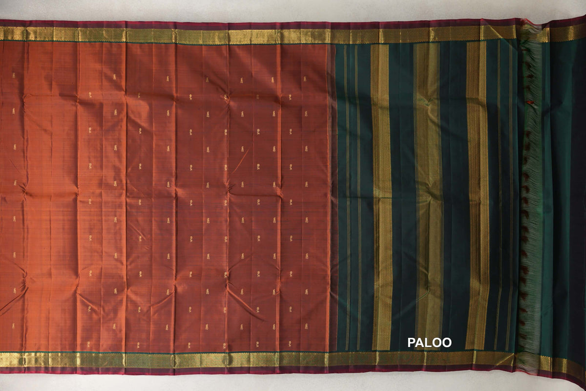 Rust orange Vintage Kanjivaram Silk Saree paloo