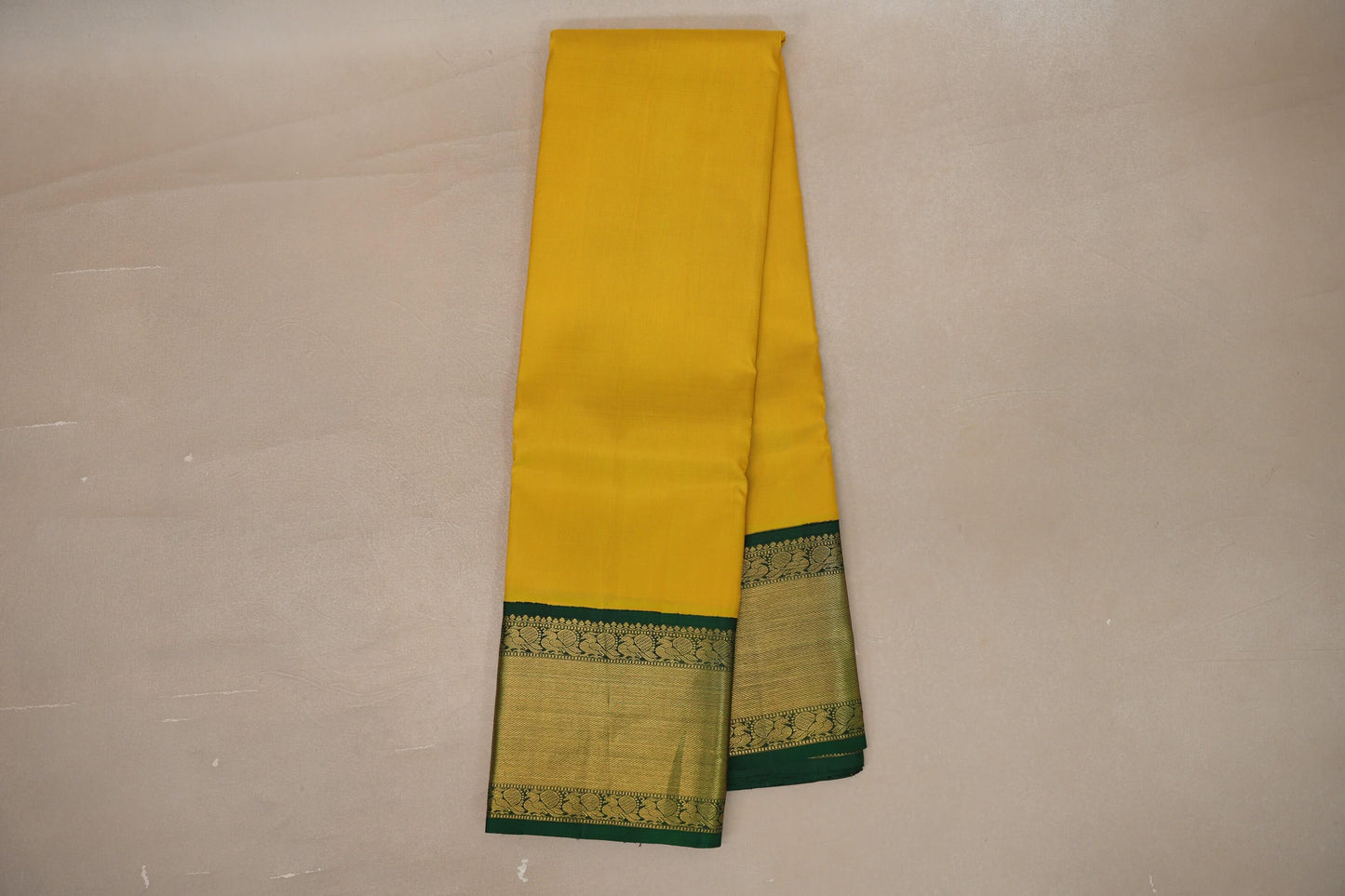 Bright yellow with Bottle Green borders Vintage Kanjivaram Silk Saree by Shreenivas Silks PSSR019375