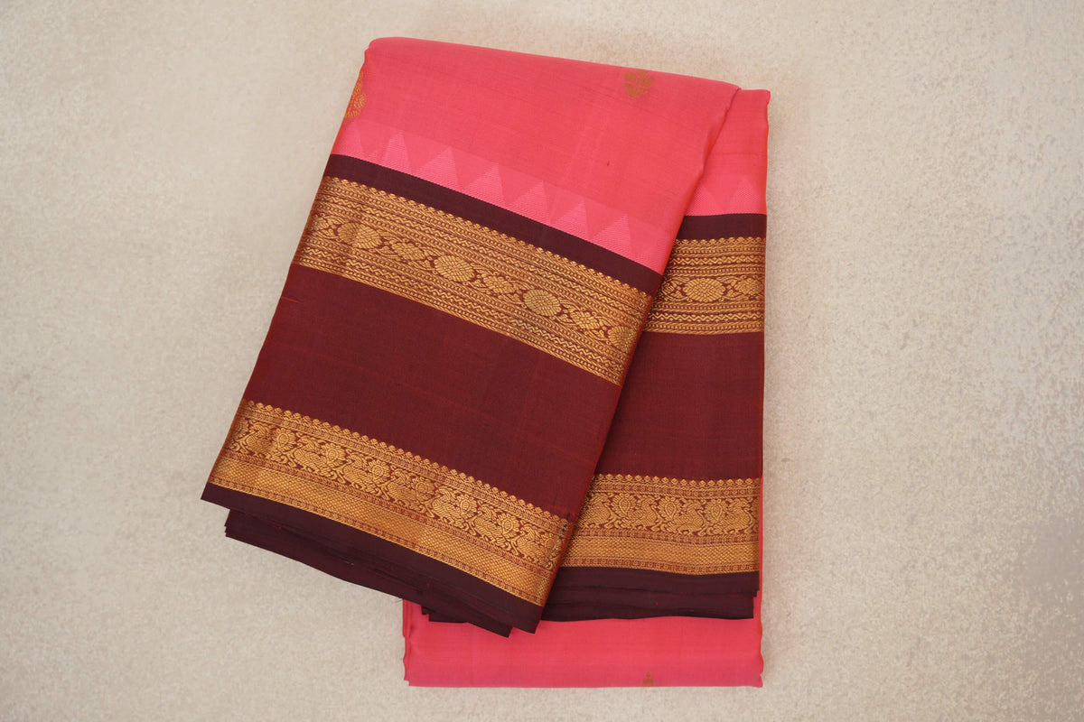 folded Coral Pink Vintage Kanjivaram Silk Saree
