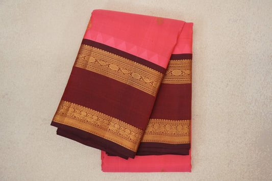 folded Coral Pink Vintage Kanjivaram Silk Saree