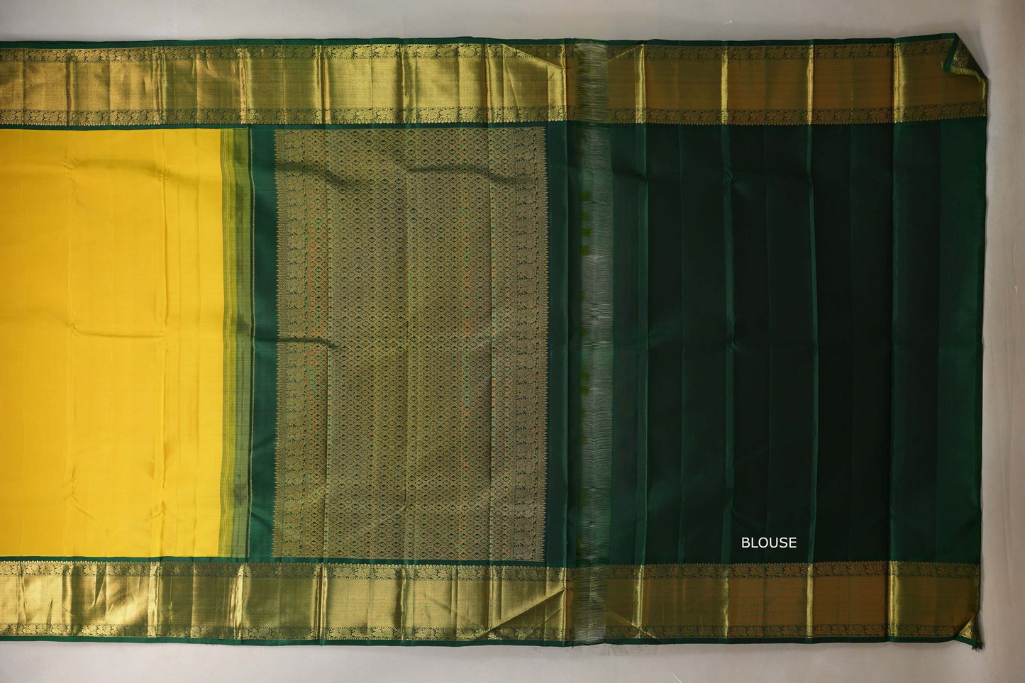 Bright yellow with Bottle Green borders Vintage Kanjivaram Silk Saree by Shreenivas Silks PSSR019375
