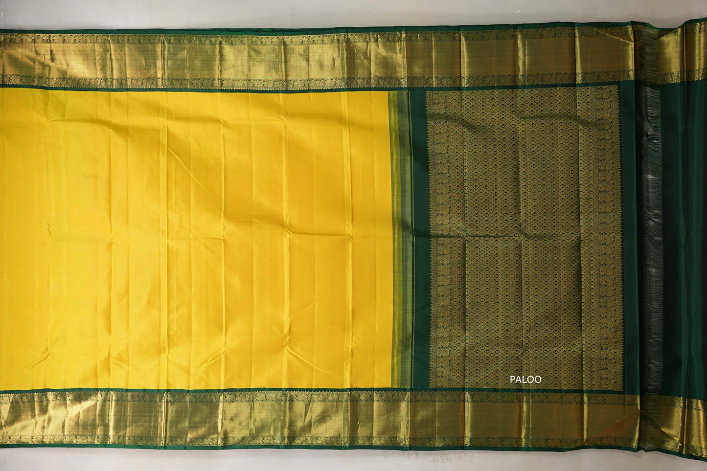 Bright yellow with Bottle Green borders Vintage Kanjivaram Silk Saree by Shreenivas Silks PSSR019375