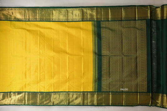 Bright yellow with Bottle Green borders Vintage Kanjivaram Silk Saree by Shreenivas Silks PSSR019375