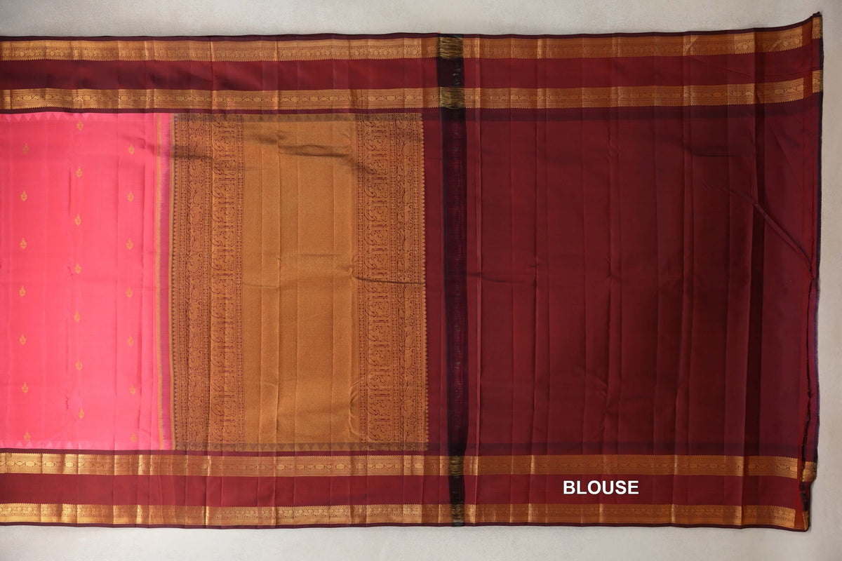 Coral Pink Vintage Kanjivaram Silk Saree  blouse