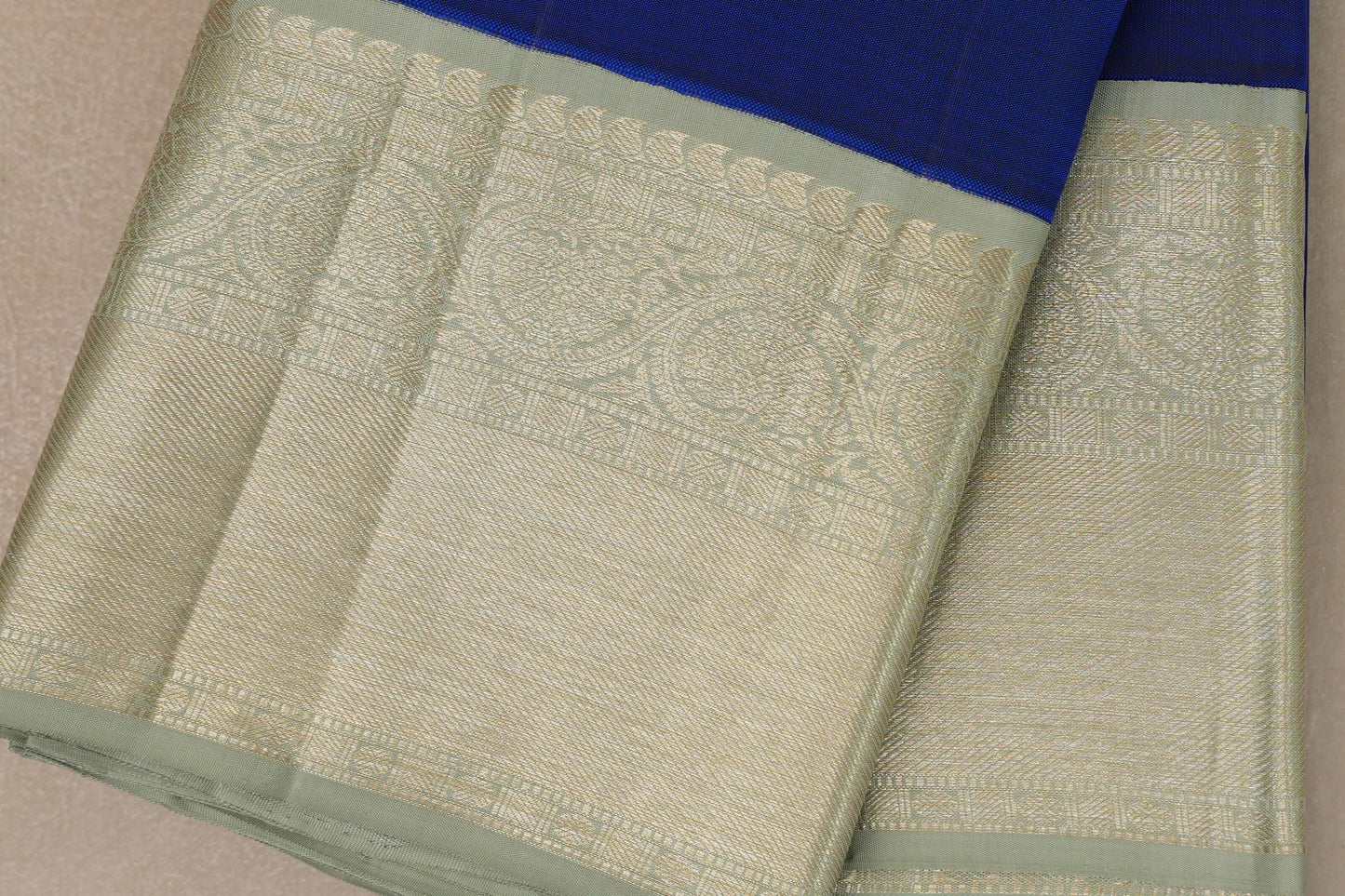 Bright blue with Sage Green borders Vintage Kanjivaram Silk Saree by Shreenivas Silks PSSR019376