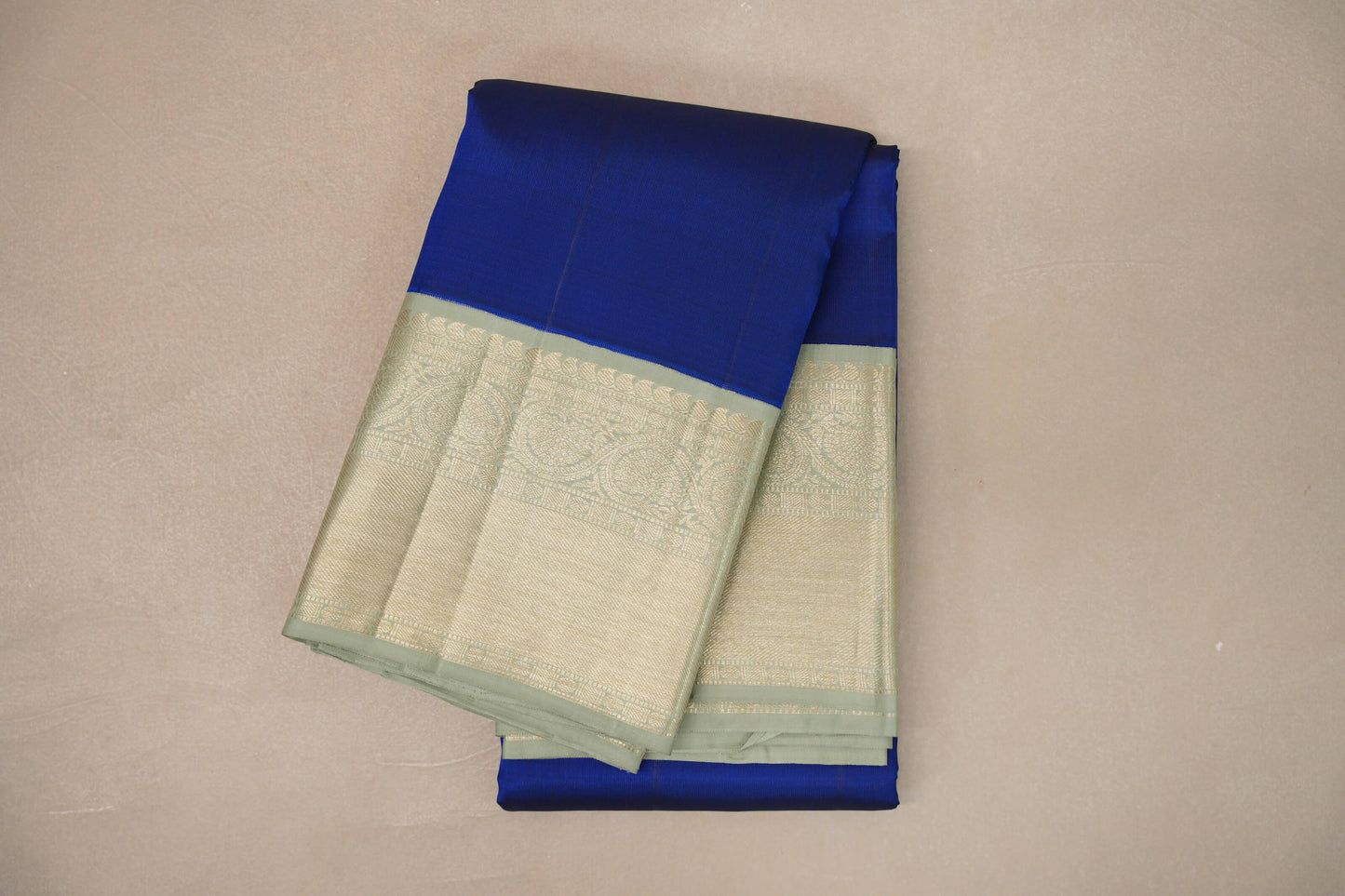 Bright blue with Sage Green borders Vintage Kanjivaram Silk Saree by Shreenivas Silks PSSR019376