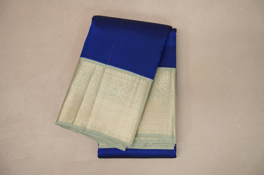 Bright blue with Sage Green borders Vintage Kanjivaram Silk Saree by Shreenivas Silks PSSR019376