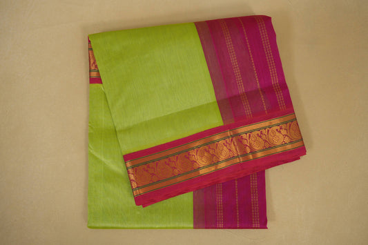Pista Green with Pink Borders Silk Cotton Saree