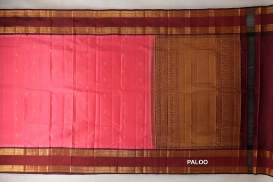Coral Pink Vintage Kanjivaram Silk Saree paloo