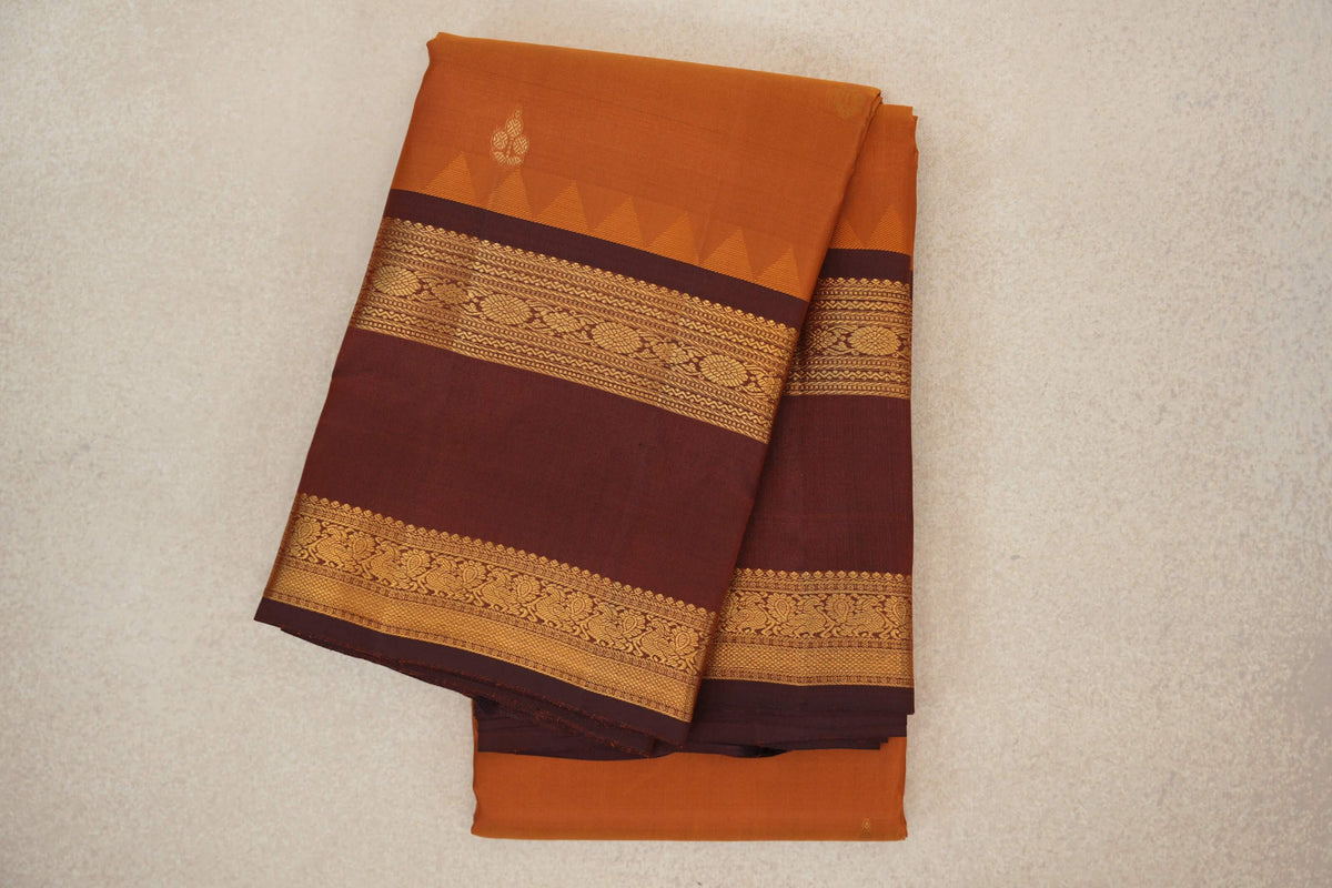 folded Light Brown Vintage Kanjivaram Silk Saree