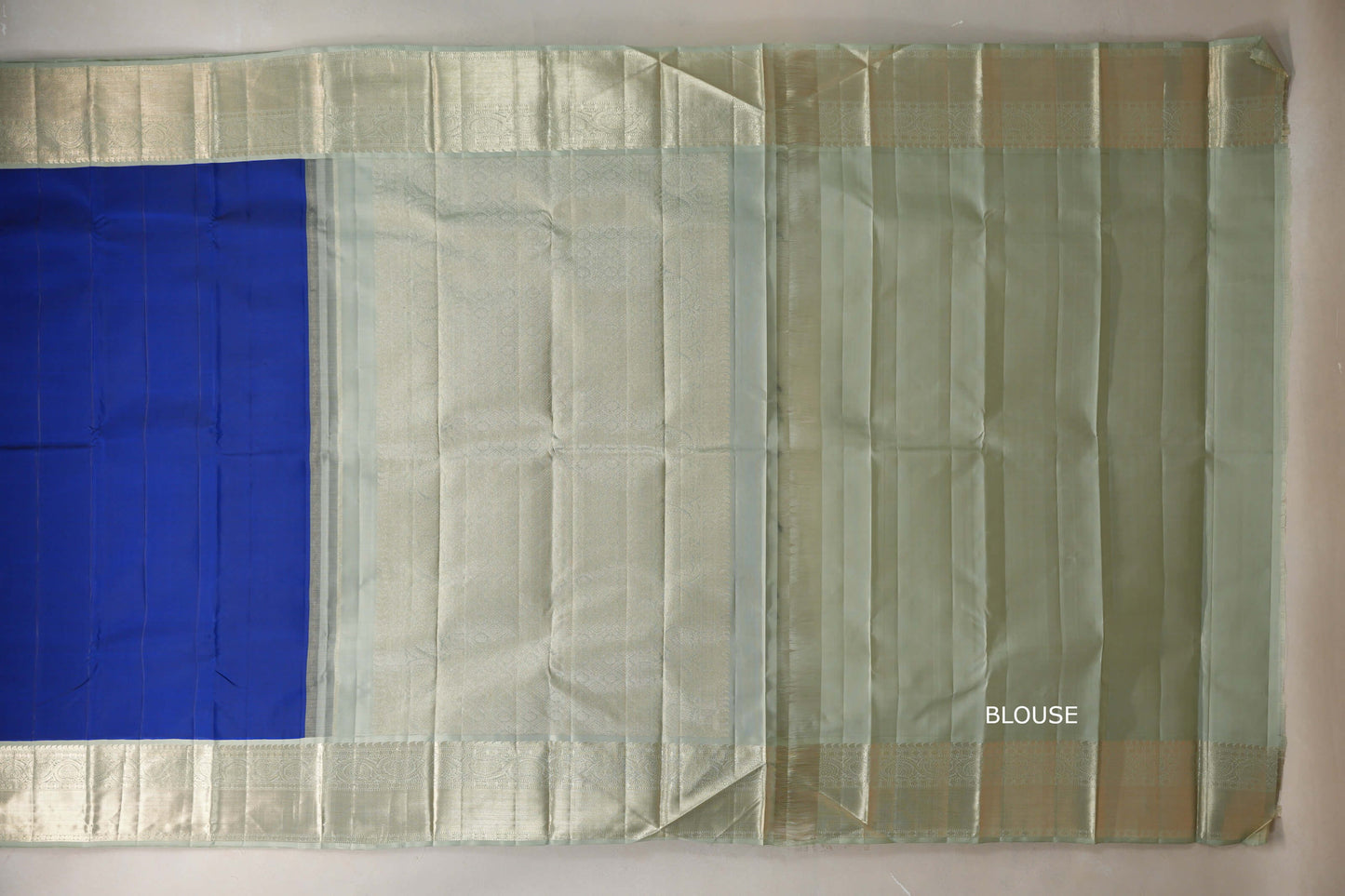 Bright blue with Sage Green borders Vintage Kanjivaram Silk Saree by Shreenivas Silks PSSR019376