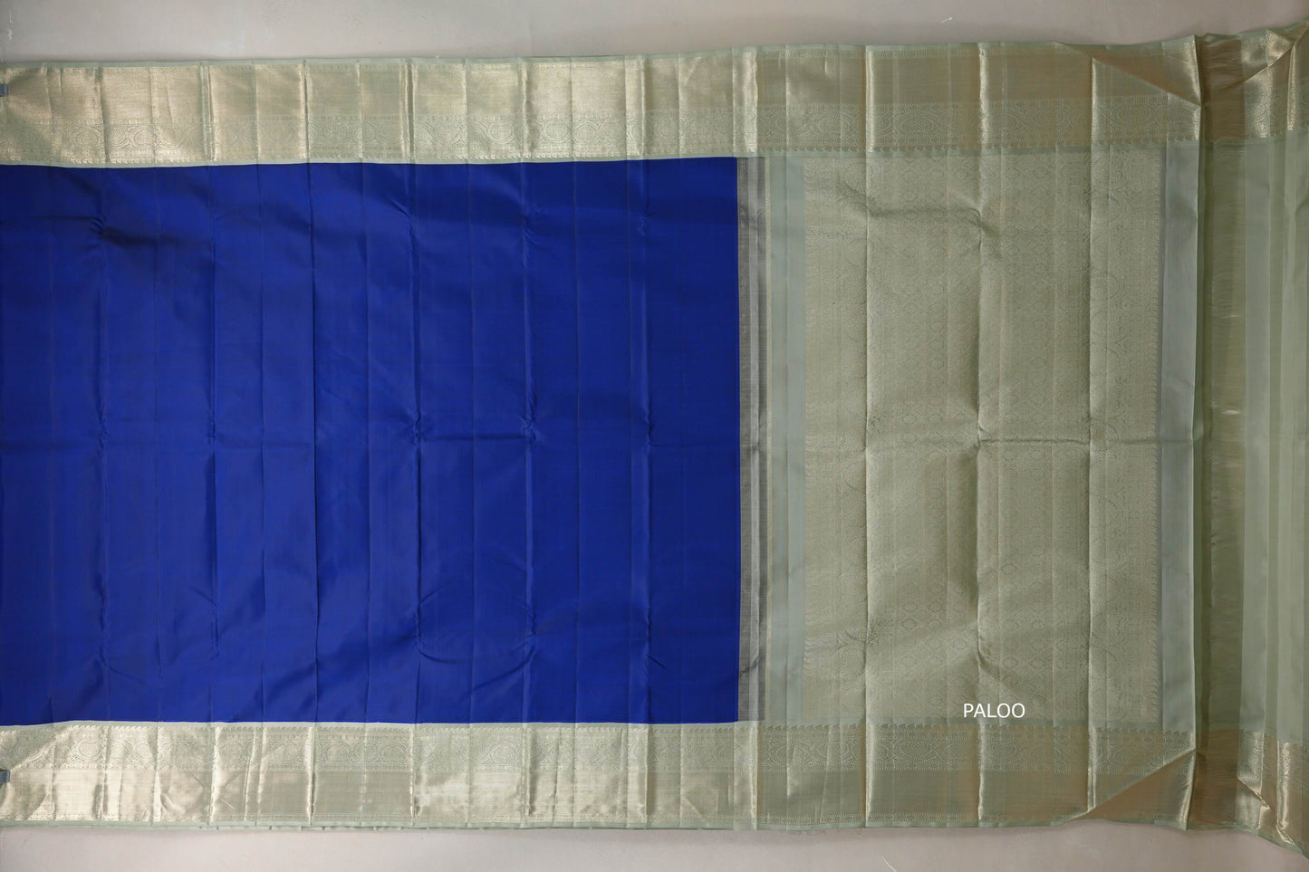 Bright blue with Sage Green borders Vintage Kanjivaram Silk Saree by Shreenivas Silks PSSR019376