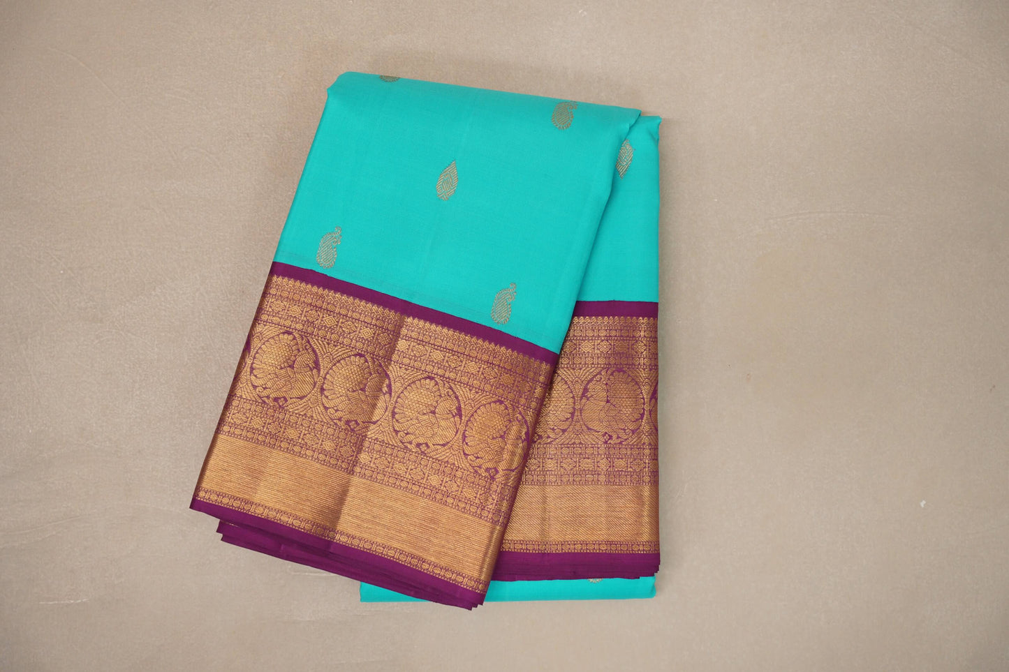 Rama blue with Deep Magenta borders Vintage Kanjivaram Silk Saree by Shreenivas Silks PSSR019377