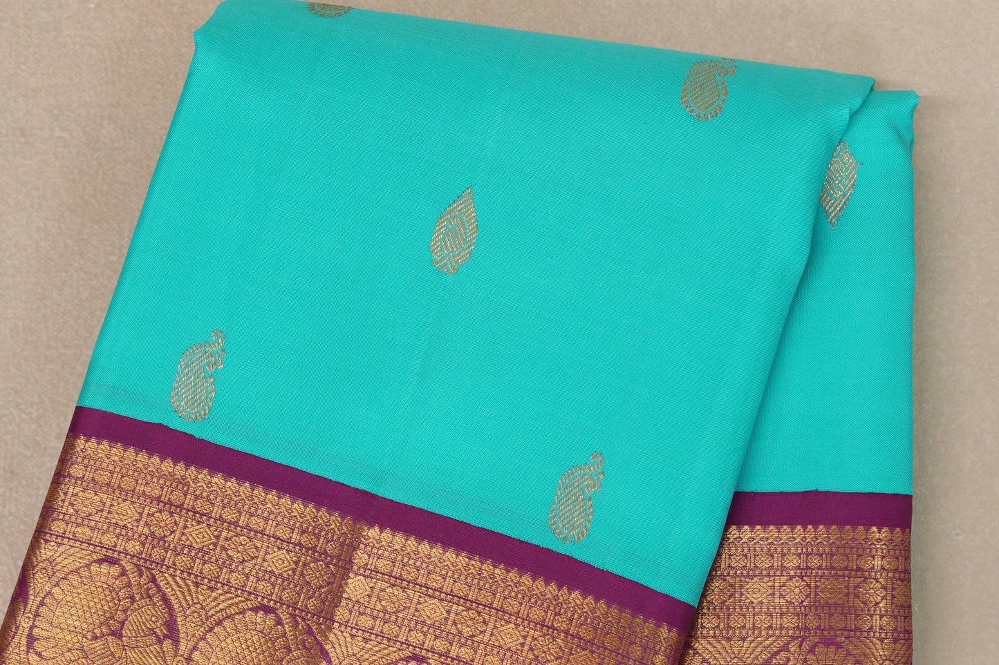Rama blue with Deep Magenta borders Vintage Kanjivaram Silk Saree by Shreenivas Silks PSSR019377