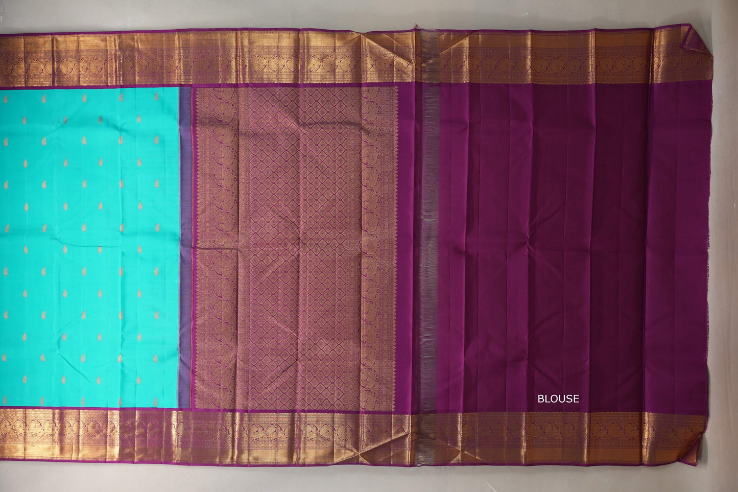 Rama blue with Deep Magenta borders Vintage Kanjivaram Silk Saree by Shreenivas Silks PSSR019377