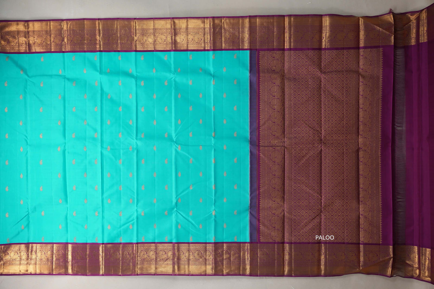 Rama blue with Deep Magenta borders Vintage Kanjivaram Silk Saree by Shreenivas Silks PSSR019377