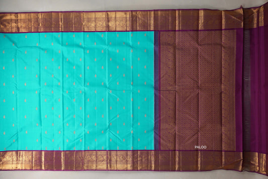 Rama blue with Deep Magenta borders Vintage Kanjivaram Silk Saree by Shreenivas Silks PSSR019377