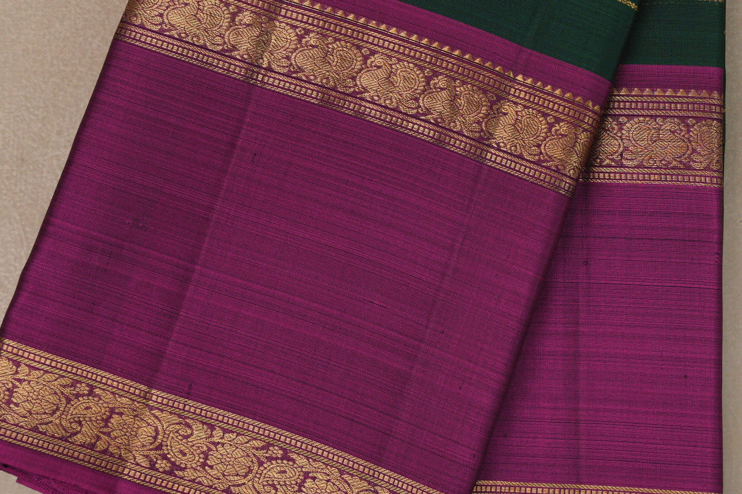 Bottle Green with  Magenta borders Vintage Kanjivaram Silk Saree by Shreenivas Silks PSSR019378