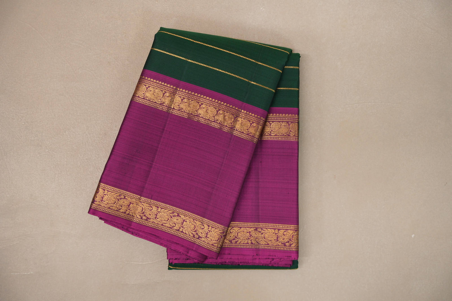 Bottle Green with  Magenta borders Vintage Kanjivaram Silk Saree by Shreenivas Silks PSSR019378