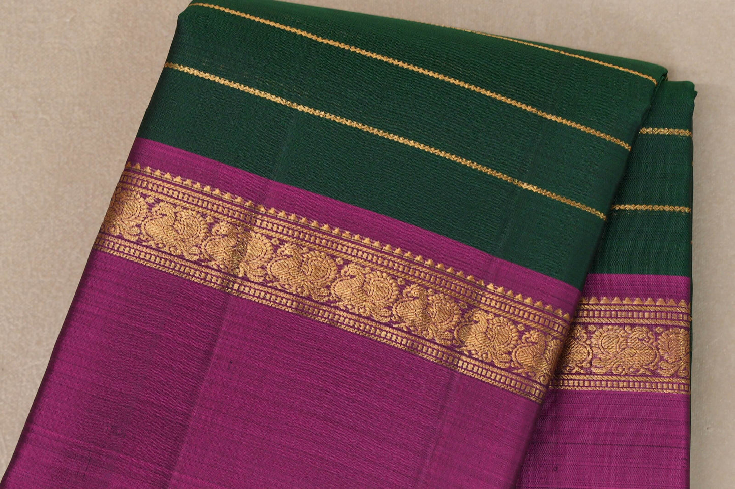 Bottle Green with  Magenta borders Vintage Kanjivaram Silk Saree by Shreenivas Silks PSSR019378