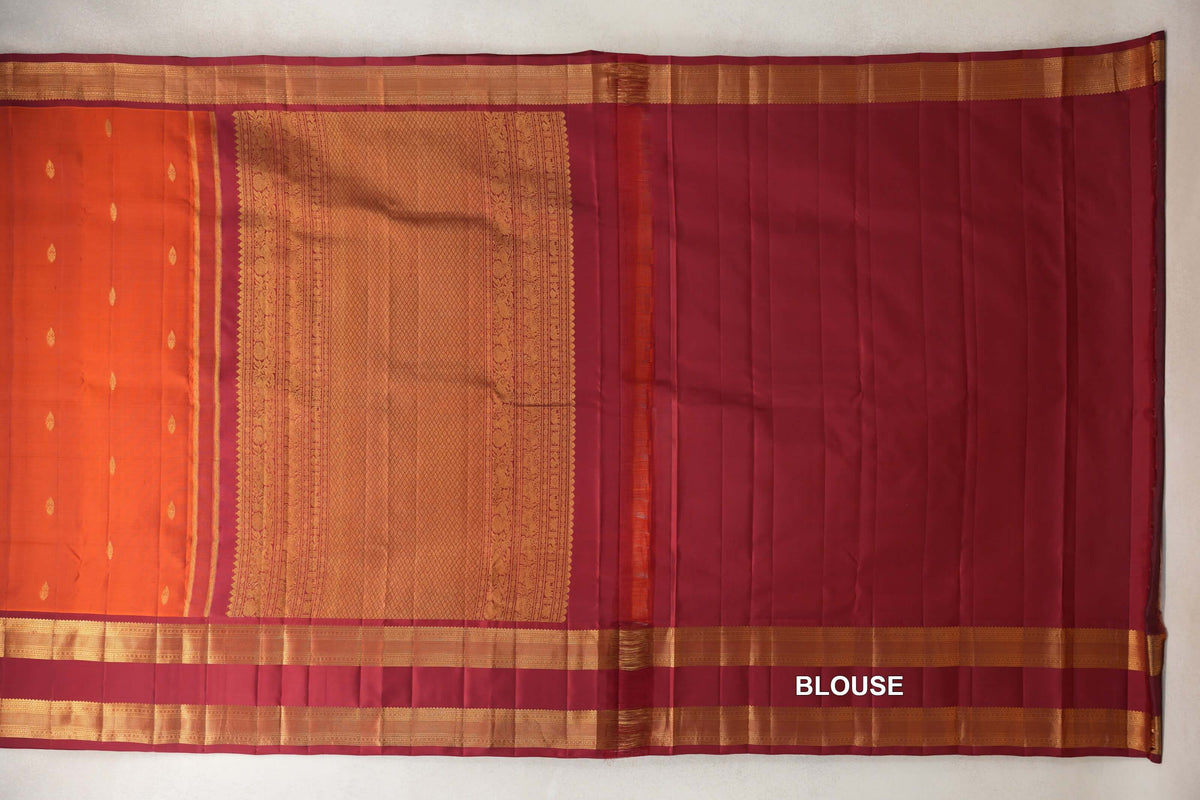 Rust Orange Light Weight Kanchipuram Silk Saree blouse
