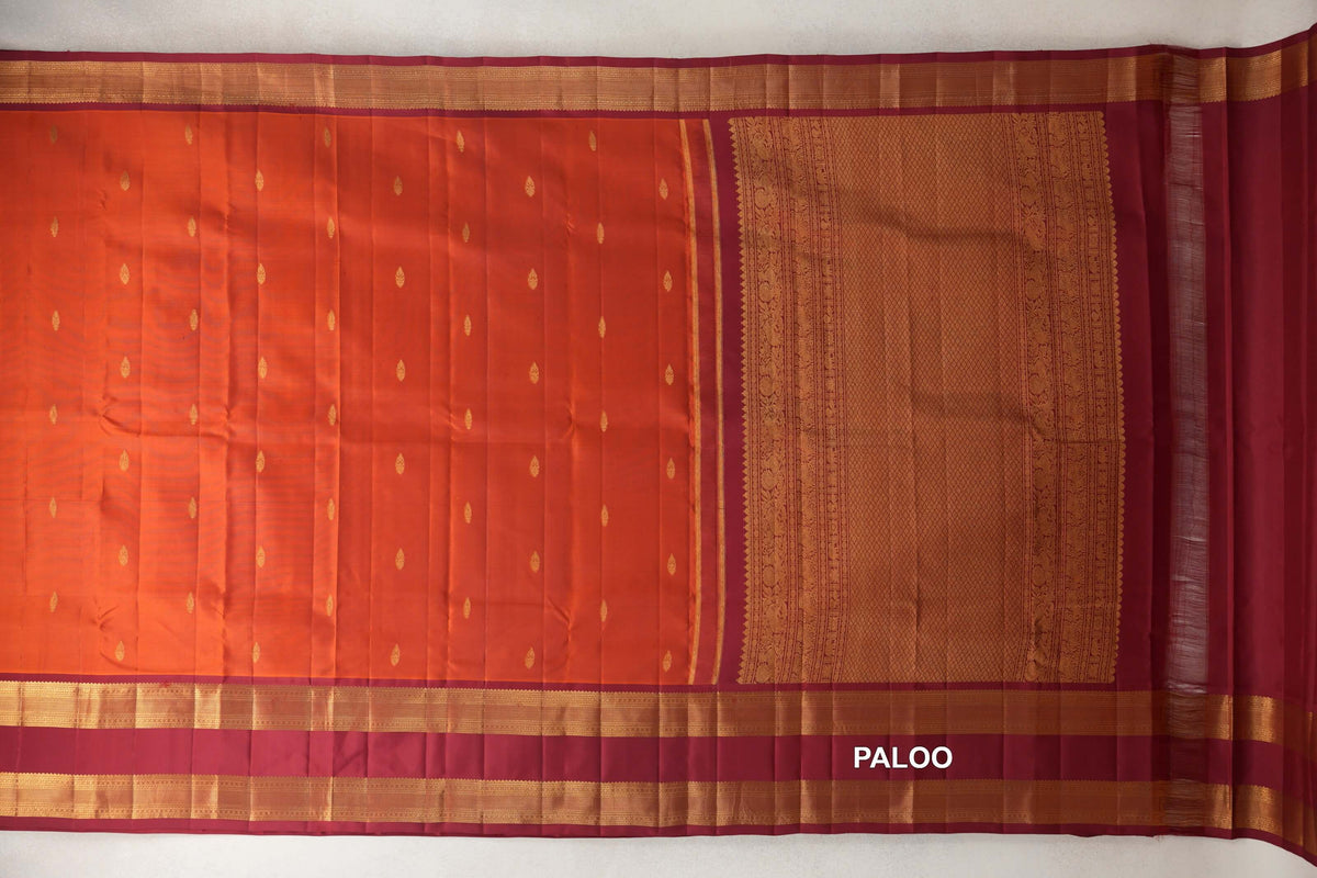 Rust Orange Light Weight Kanchipuram Silk Saree paloo