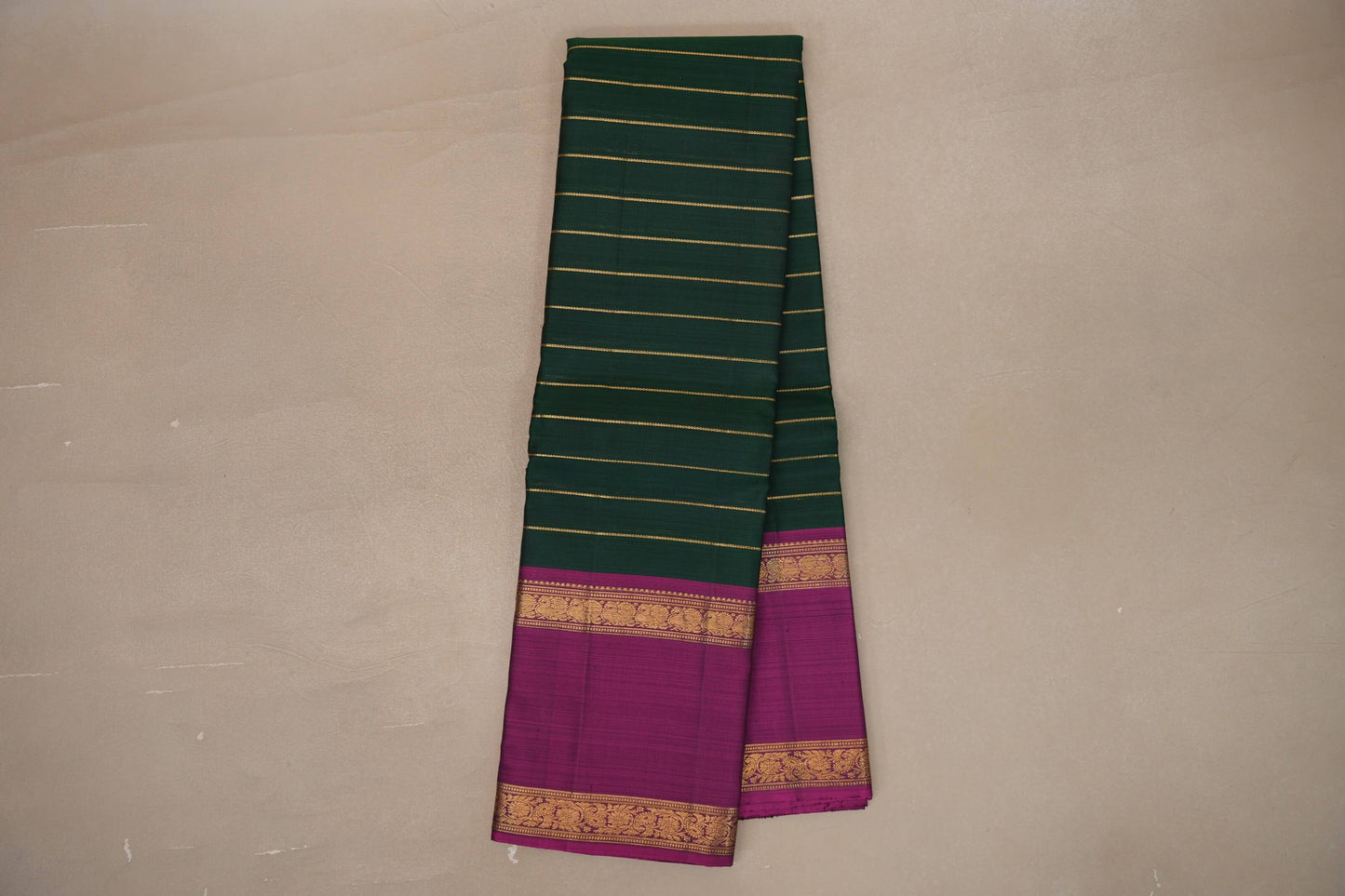Bottle Green with  Magenta borders Vintage Kanjivaram Silk Saree by Shreenivas Silks PSSR019378