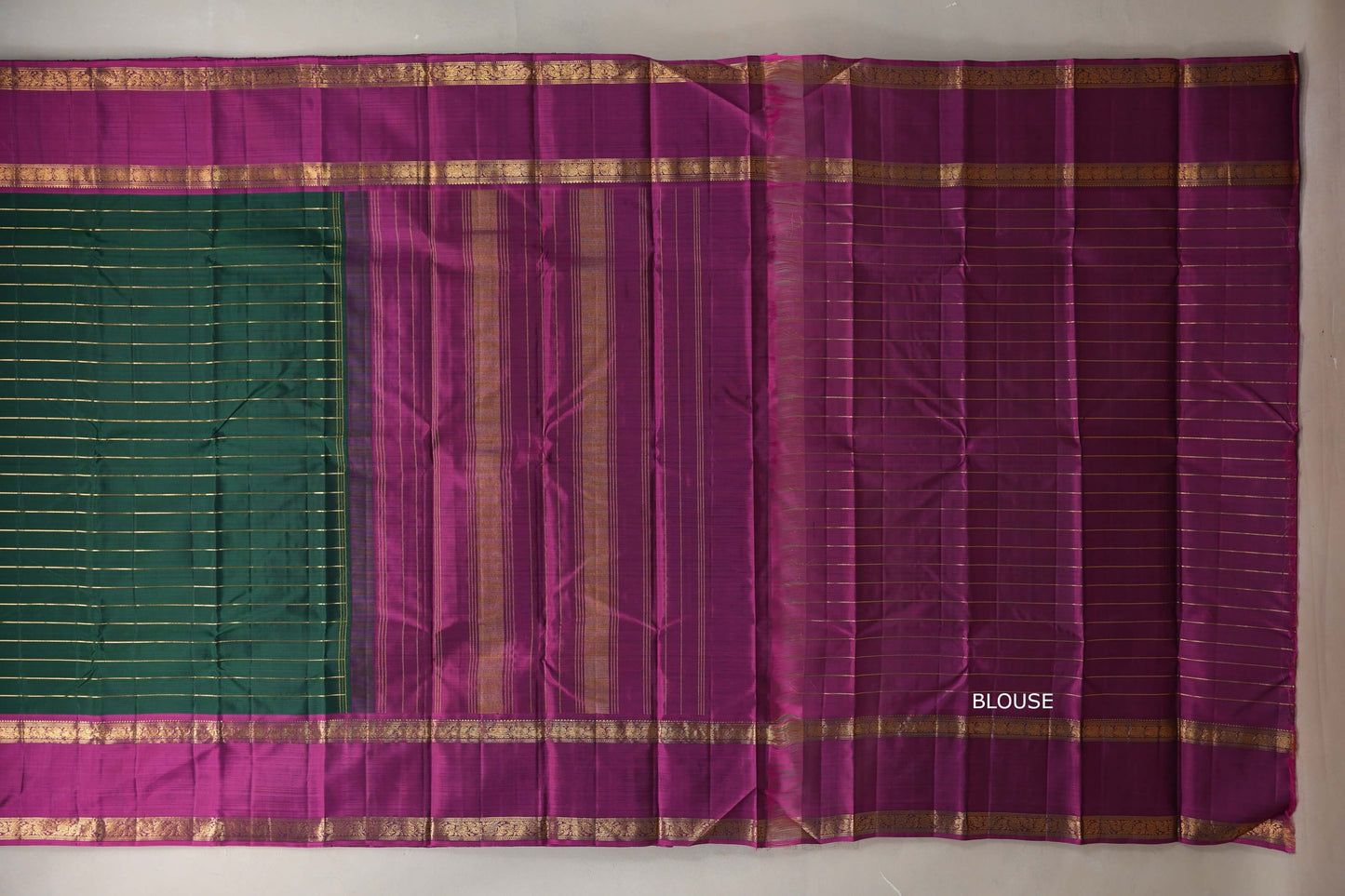 Bottle Green with  Magenta borders Vintage Kanjivaram Silk Saree by Shreenivas Silks PSSR019378