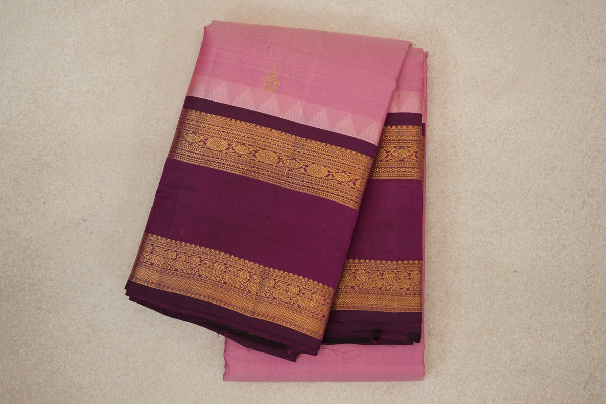 folded Light Rose Pink Light Weight Kanchipuram Silk Saree