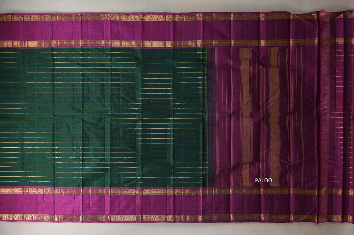 Bottle Green with  Magenta borders Vintage Kanjivaram Silk Saree by Shreenivas Silks PSSR019378