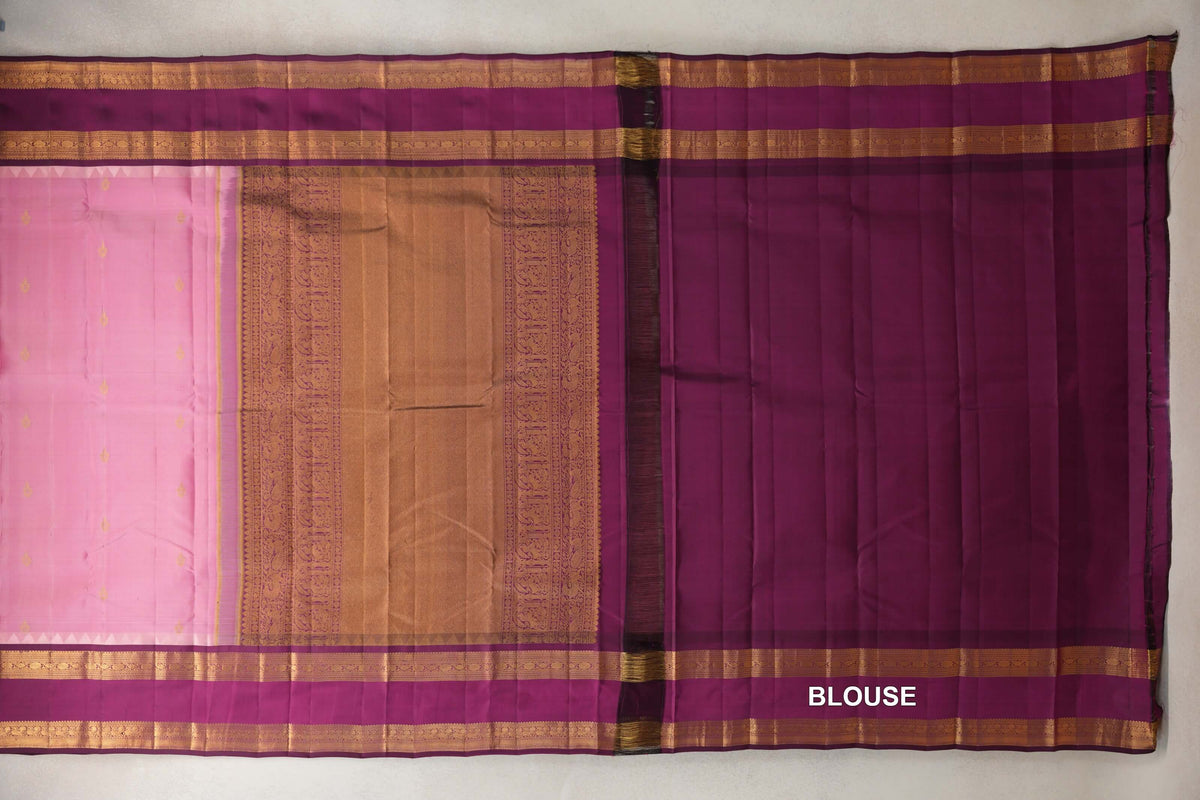 Light Rose Pink Light Weight Kanchipuram Silk Saree blouse