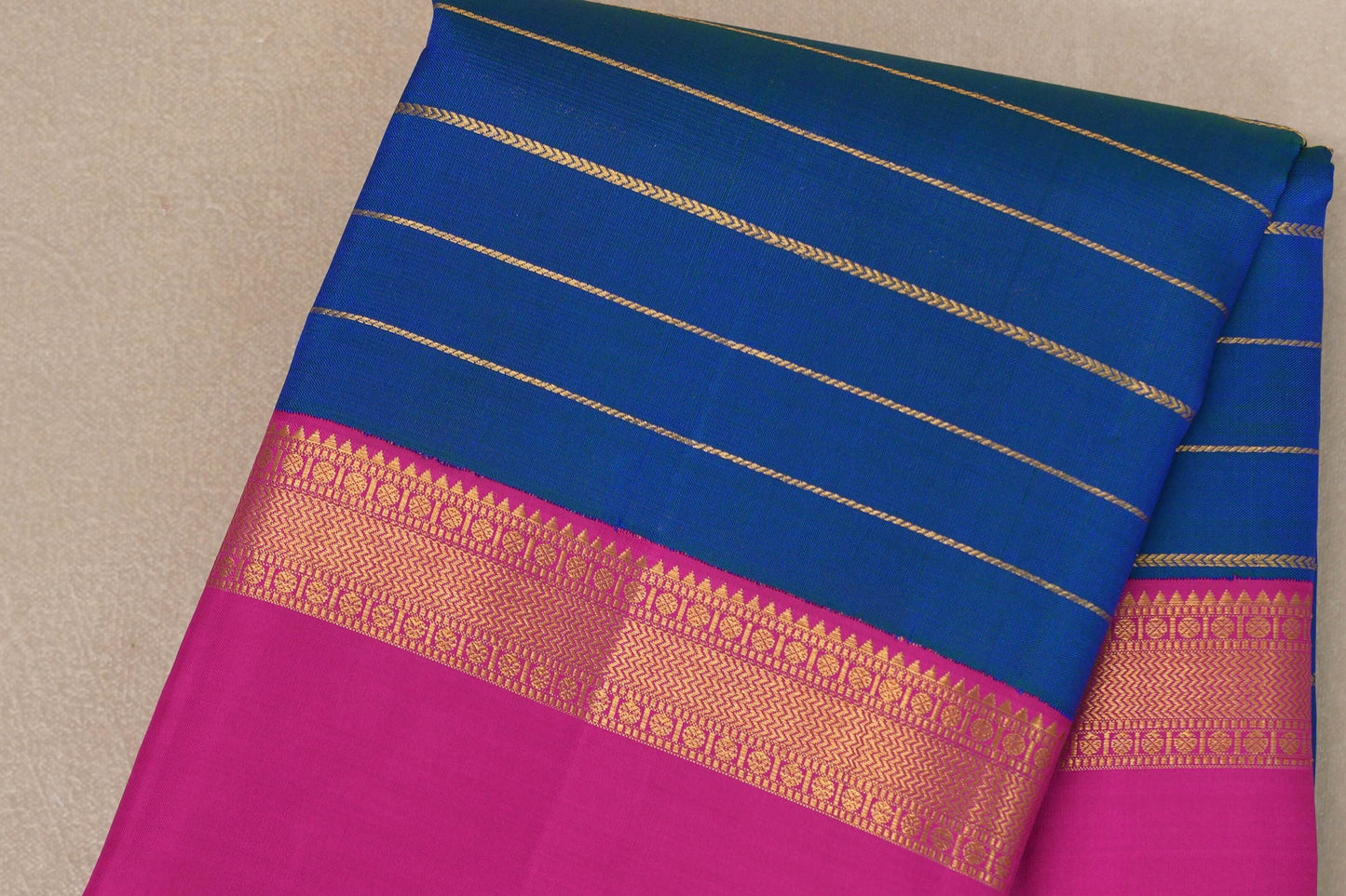 Dual Tone Green and Classic Blue Vintage Kanjivaram Silk Saree by Shreenivas Silks PSSR019379