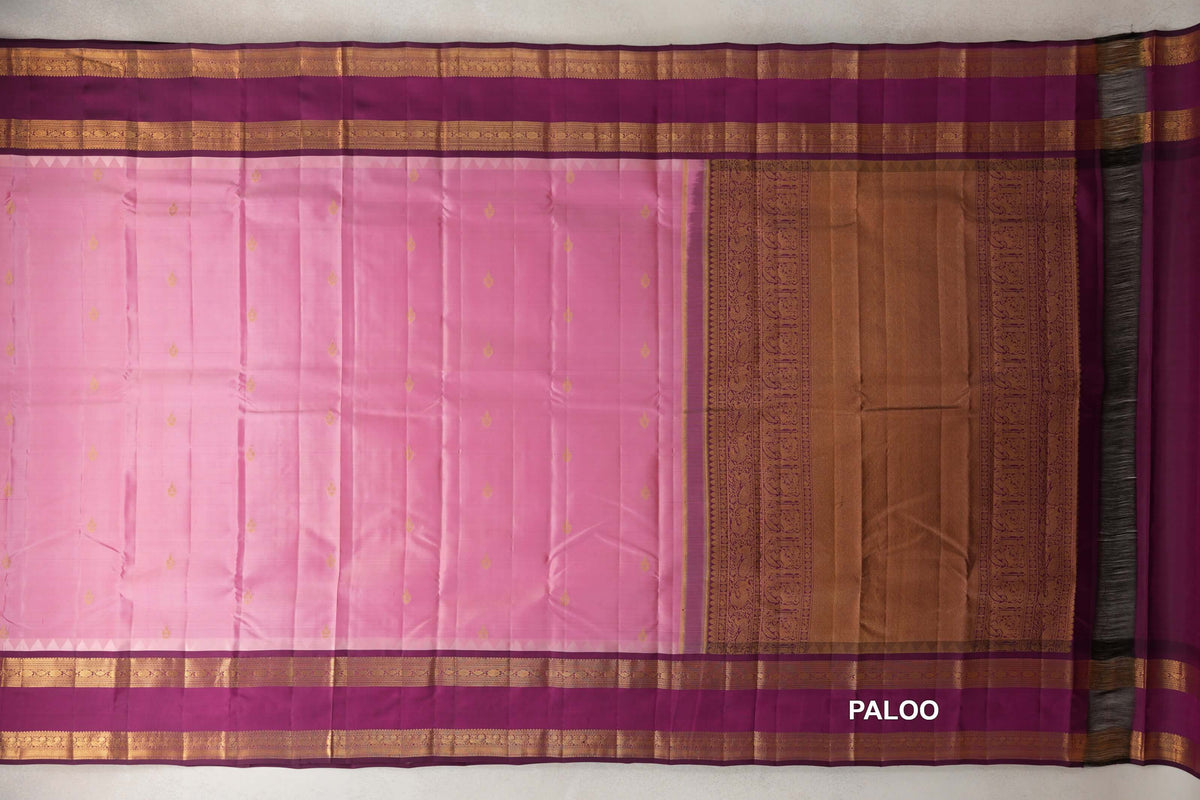  Light Rose Pink Light Weight Kanchipuram Silk Saree paloo