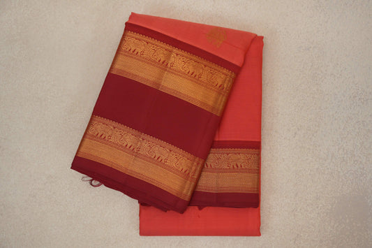 folded Peach Pink Light Weight Kanchipuram Silk Saree