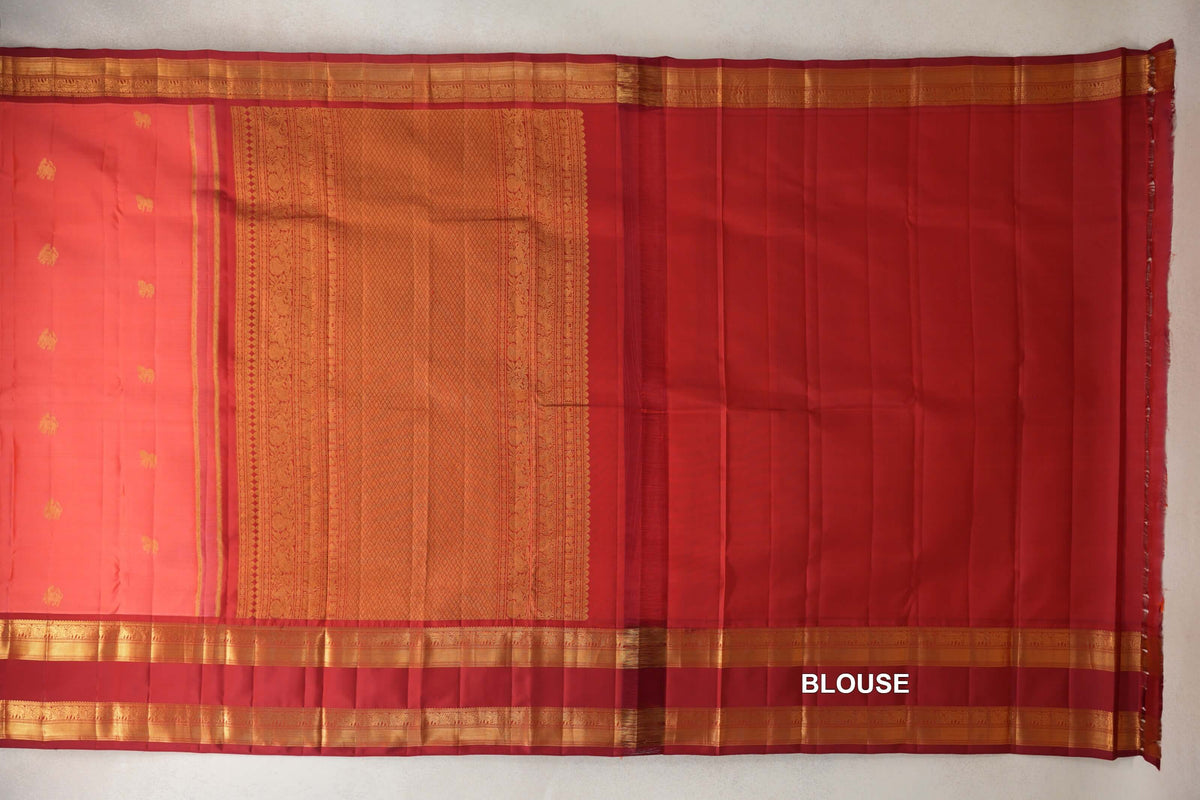 Peach Pink Light Weight Kanchipuram Silk Saree blouse
