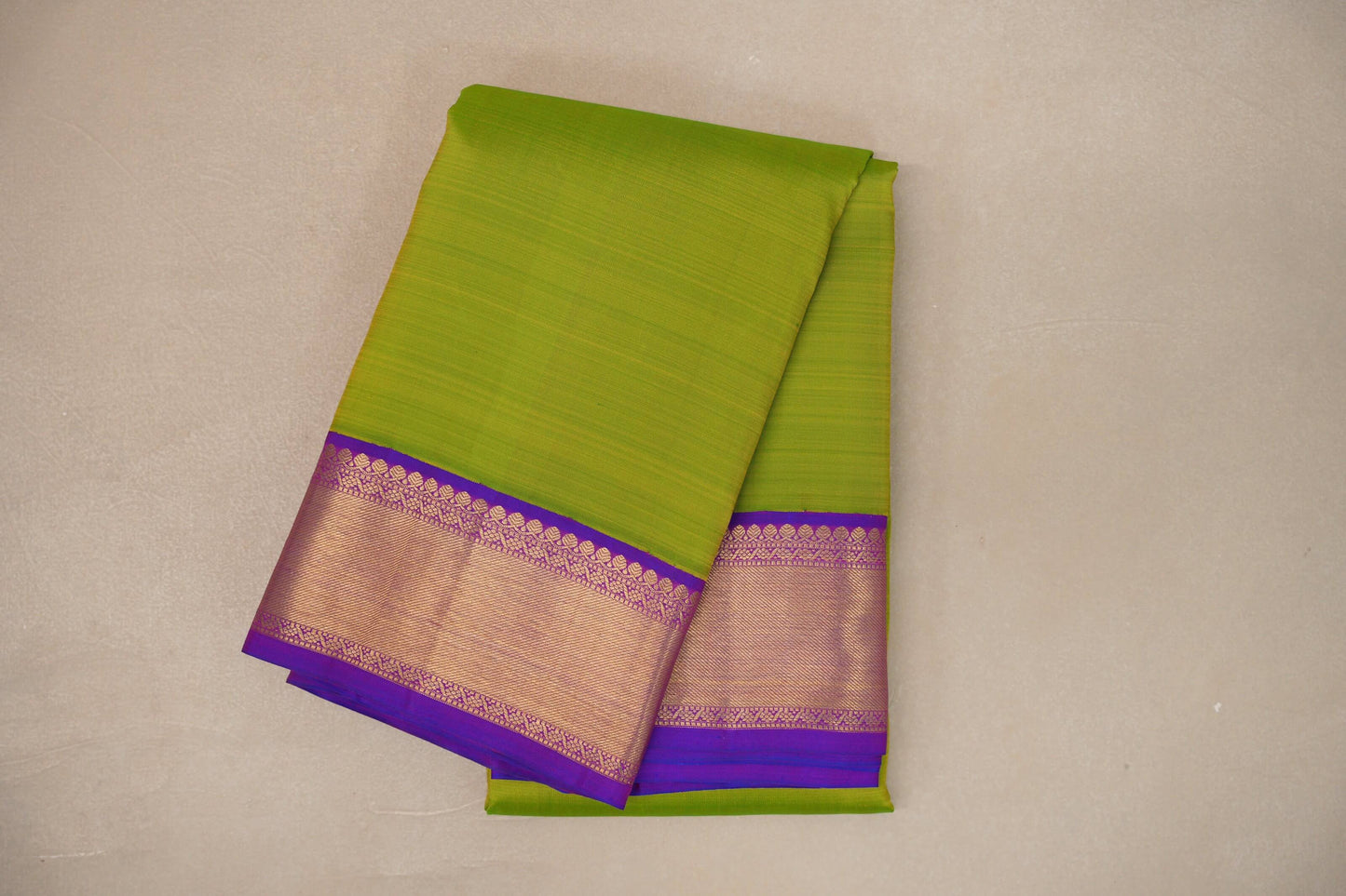 Parrot green with Dual Tone Blue and Magenta borders Vintage Kanjivaram Silk Saree by Shreenivas Silks PSSR019380
