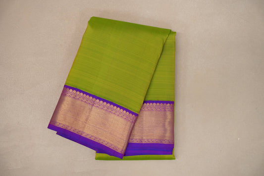Parrot green with Dual Tone Blue and Magenta borders Vintage Kanjivaram Silk Saree by Shreenivas Silks PSSR019380