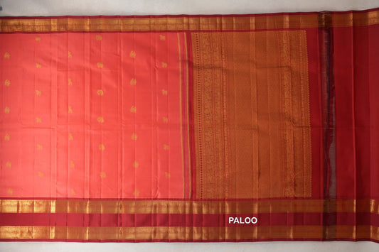 Peach Pink Light Weight Kanchipuram Silk Saree paloo