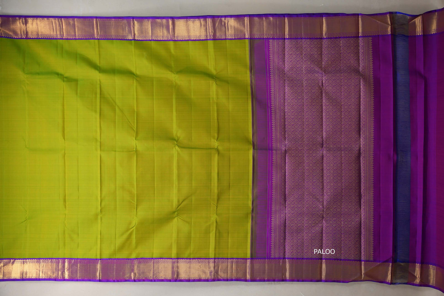 Parrot green with Dual Tone Blue and Magenta borders Vintage Kanjivaram Silk Saree by Shreenivas Silks PSSR019380