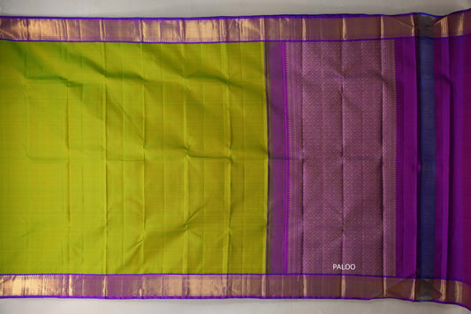 Parrot green with Dual Tone Blue and Magenta borders Vintage Kanjivaram Silk Saree by Shreenivas Silks PSSR019380