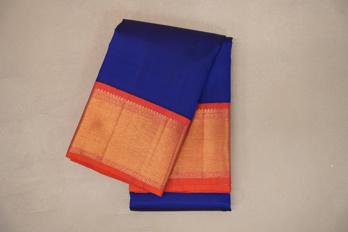Deep blue with Orangish Pink borders Vintage Kanjivaram Silk Saree by Shreenivas Silks PSSR019381