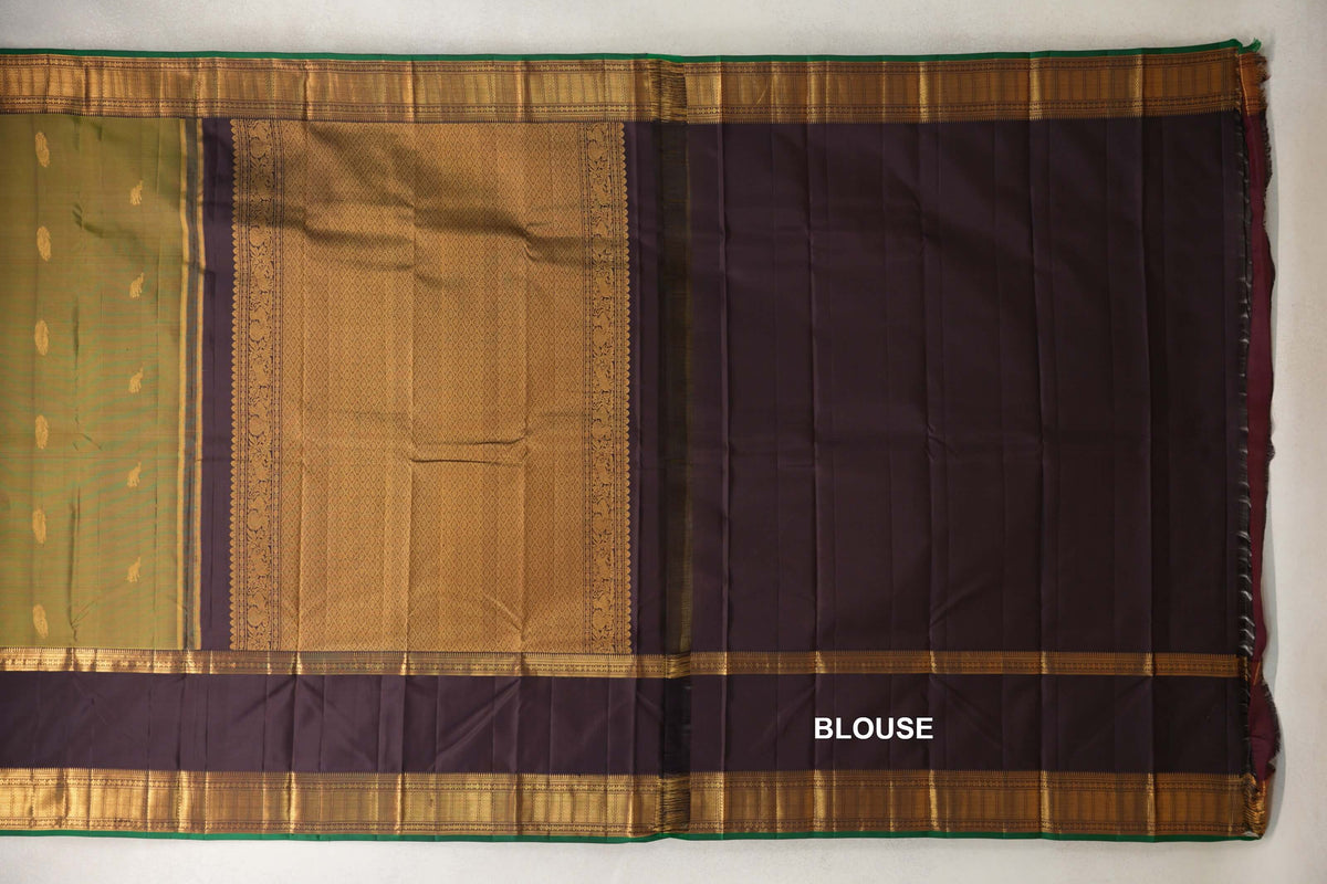 Olive Green Light Weight Kanchipuram Silk Saree blouse
