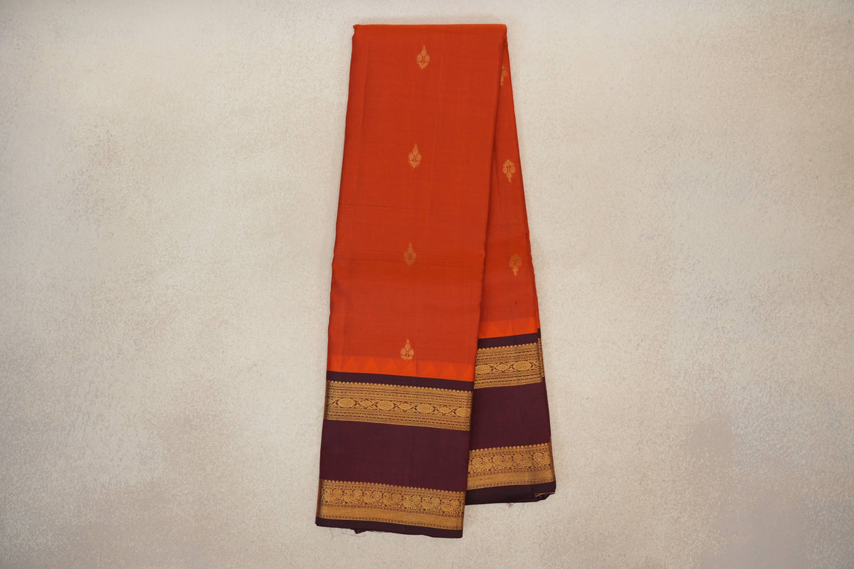 Deep Orange Light Weight Kanchipuram Silk Saree online