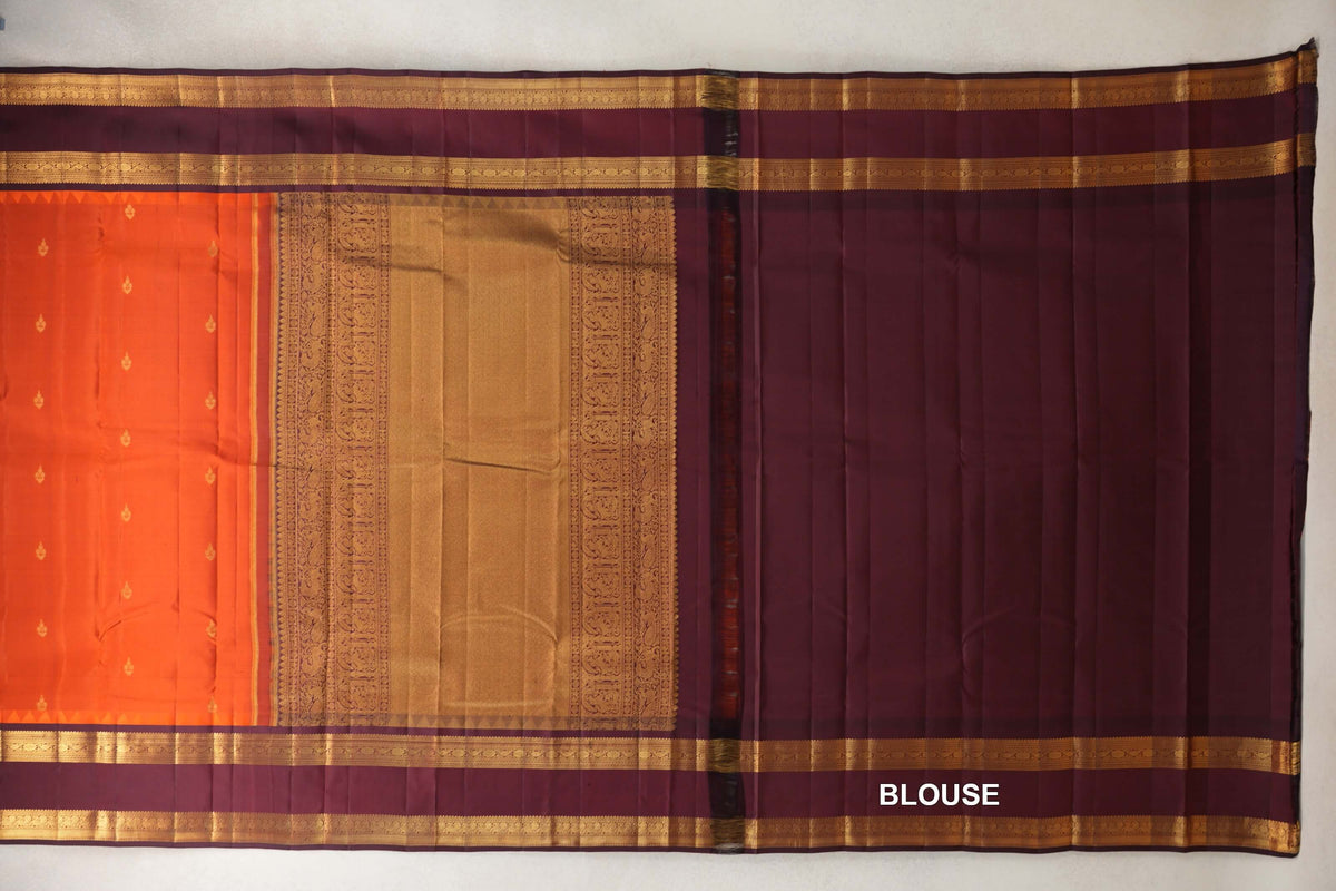 Deep Orange Light Weight Kanchipuram Silk Saree blouse